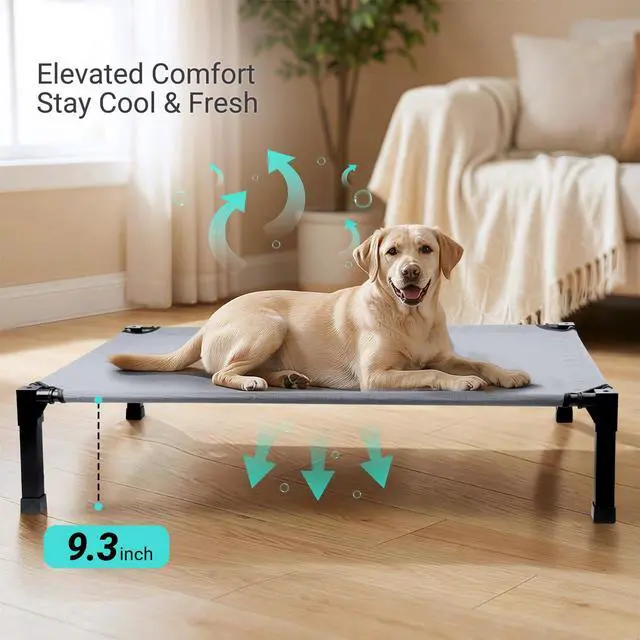 Alt view image 5 of 7 - Elevated Outdoor Dog Bed, Raised Dog Bed with Steel Framed 51in | Cooling Elevated Pet Cot with Non-Slip Feet, and Waterproof, Washable, Breathable Teslin Mesh