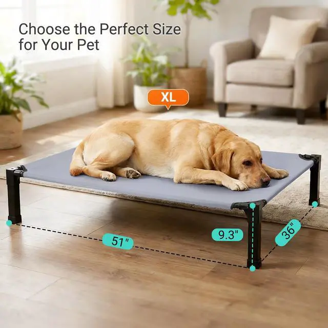Alt view image 3 of 7 - Elevated Outdoor Dog Bed, Raised Dog Bed with Steel Framed 51in | Cooling Elevated Pet Cot with Non-Slip Feet, and Waterproof, Washable, Breathable Teslin Mesh
