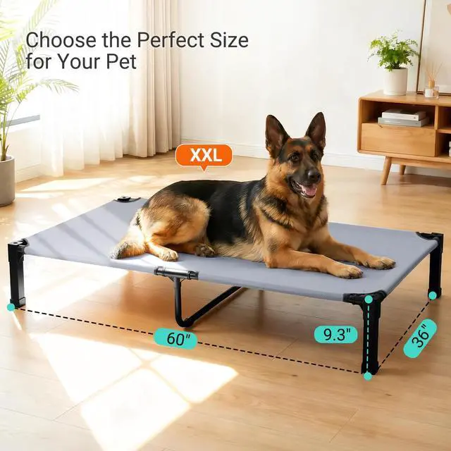 Alt view image 3 of 7 - Elevated Outdoor Dog Bed, Raised Dog Bed with Steel Framed 60in | Cooling Elevated Pet Cot with Non-Slip Feet, and Waterproof, Washable, Breathable Teslin Mesh
