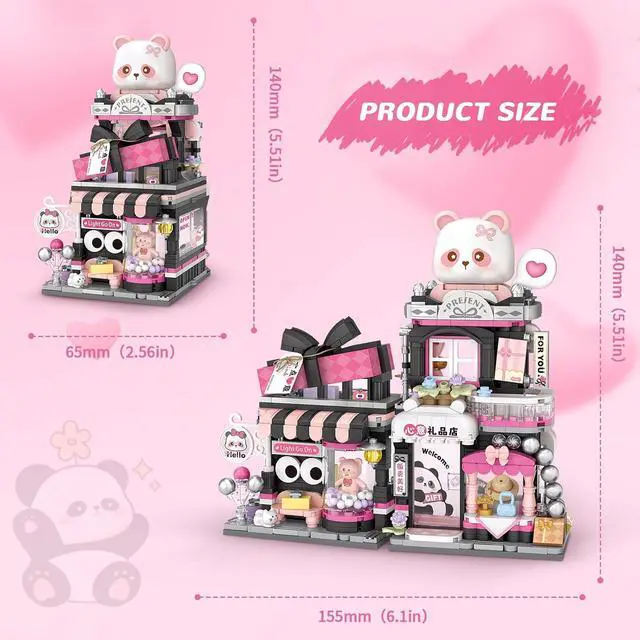 Alt view image 5 of 6 - Street View Panda Gift Shop MOC Set, 938 Pcs Mini Blocks | cute panda animals, simulation architecture, creative DIY toy, for girls boys 6-12 and adults, desk display gift