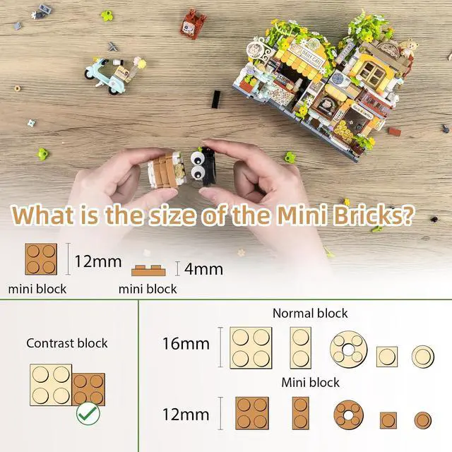 Alt view image 2 of 6 - Street View Coffee Shop Mini Building Blocks, MOC Creative Building Toys Cute Animals Building Set for Girls 6-12, Simulation Architecture Construction Toy, Gift Idea for Kids Adults (1077 PCS)