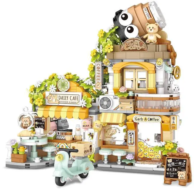Main image of Street View Coffee Shop Mini Building Blocks, MOC Creative Building Toys Cute Animals Building Set for Girls 6-12, Simulation Architecture Construction Toy, Gift Idea for Kids Adults (1077 PCS)