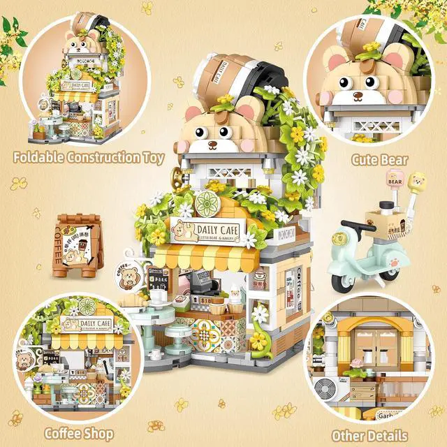 Alt view image 3 of 6 - Street View Coffee Shop Mini Building Blocks, MOC Creative Building Toys Cute Animals Building Set for Girls 6-12, Simulation Architecture Construction Toy, Gift Idea for Kids Adults (1077 PCS)