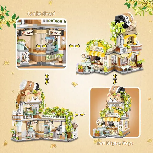 Alt view image 4 of 6 - Street View Coffee Shop Mini Building Blocks, MOC Creative Building Toys Cute Animals Building Set for Girls 6-12, Simulation Architecture Construction Toy, Gift Idea for Kids Adults (1077 PCS)