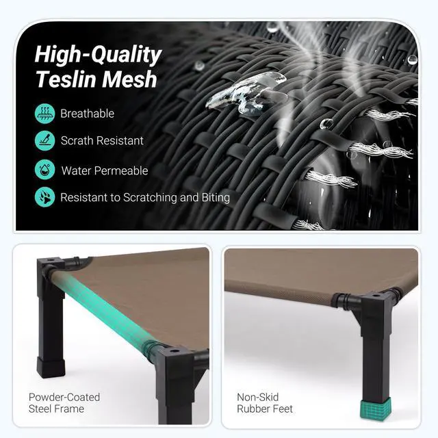 Alt view image 2 of 7 - Elevated Outdoor Dog Bed, Raised Dog Bed with Steel Framed 42in | Cooling Elevated Pet Cot with Non-Slip Feet, and Waterproof, Washable, Breathable Teslin Mesh