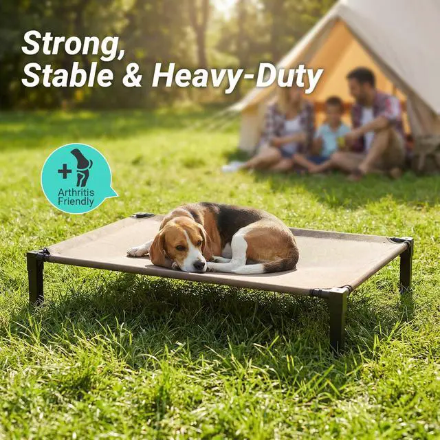 Alt view image 6 of 7 - Elevated Outdoor Dog Bed, Raised Dog Bed with Steel Framed 42in | Cooling Elevated Pet Cot with Non-Slip Feet, and Waterproof, Washable, Breathable Teslin Mesh