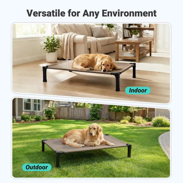 Alt view image 7 of 7 - Elevated Outdoor Dog Bed, Raised Dog Bed with Steel Framed 42in | Cooling Elevated Pet Cot with Non-Slip Feet, and Waterproof, Washable, Breathable Teslin Mesh