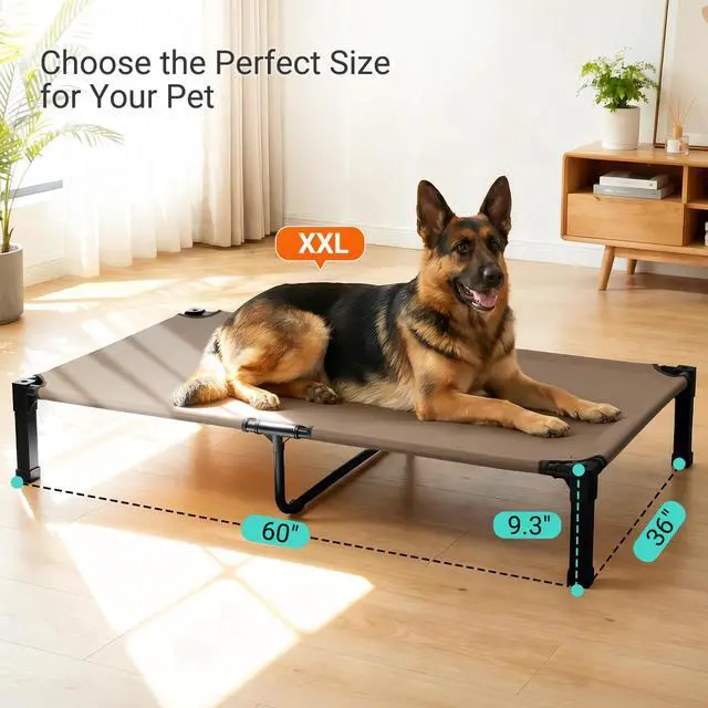 Alt view image 3 of 7 - Elevated Outdoor Dog Bed, Raised Dog Bed with Steel Framed 60in | Cooling Elevated Pet Cot with Non-Slip Feet, and Waterproof, Washable, Breathable Teslin Mesh