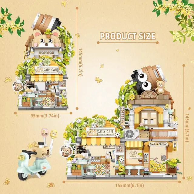 Alt view image 5 of 6 - Street View Coffee Shop Mini Building Blocks, MOC Creative Building Toys Cute Animals Building Set for Girls 6-12, Simulation Architecture Construction Toy, Gift Idea for Kids Adults (1077 PCS)