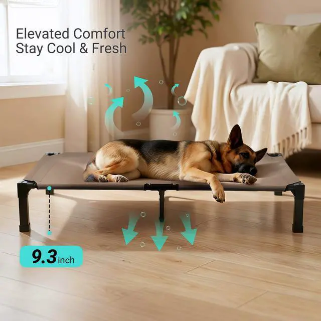 Alt view image 5 of 7 - Elevated Outdoor Dog Bed, Raised Dog Bed with Steel Framed 60in | Cooling Elevated Pet Cot with Non-Slip Feet, and Waterproof, Washable, Breathable Teslin Mesh