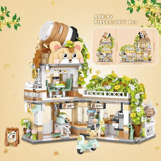Alt view image 6 of 6 - Street View Coffee Shop Mini Building Blocks, MOC Creative Building Toys Cute Animals Building Set for Girls 6-12, Simulation Architecture Construction Toy, Gift Idea for Kids Adults (1077 PCS)