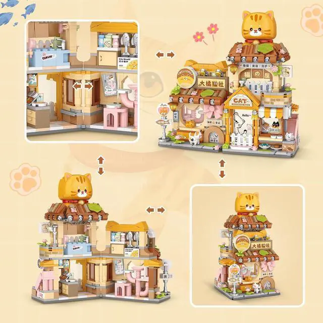 Alt view image 3 of 6 - Street View Cute Cat Shop Mini Building Blocks, MOC Creative Building Toys Cute Animals Building Set for Girls 6-12, Simulation Architecture Construction Toy, Gift Idea for Kids Adults (917 PCS)
