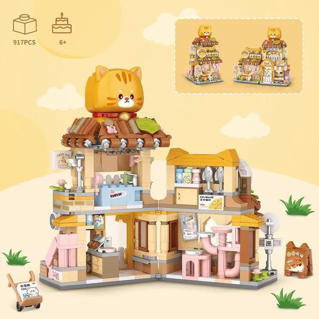 Alt view image 6 of 6 - Street View Cute Cat Shop Mini Building Blocks, MOC Creative Building Toys Cute Animals Building Set for Girls 6-12, Simulation Architecture Construction Toy, Gift Idea for Kids Adults (917 PCS)