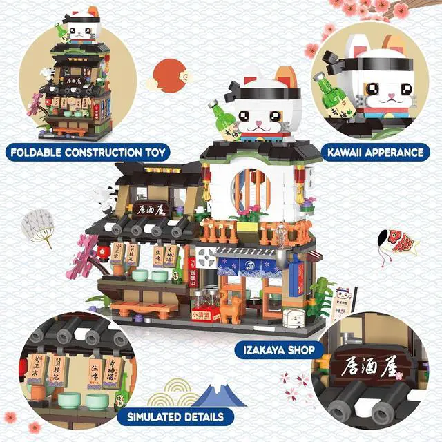 Alt view image 2 of 6 - Japanese Street View Izakaya Shop Mini Building Blocks, MOC Creative Cute Japanese Toys Model Set, 809 PCS Simulation Architecture Construction Toy, Gift for Adults Kids Girls Boys 6-12