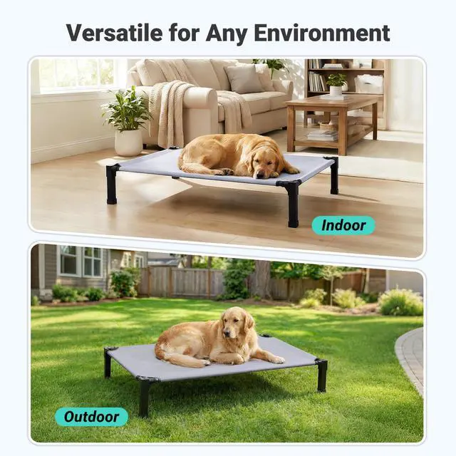 Alt view image 7 of 7 - Elevated Outdoor Dog Bed, Raised Dog Bed with Steel Framed 51in | Cooling Elevated Pet Cot with Non-Slip Feet, and Waterproof, Washable, Breathable Teslin Mesh