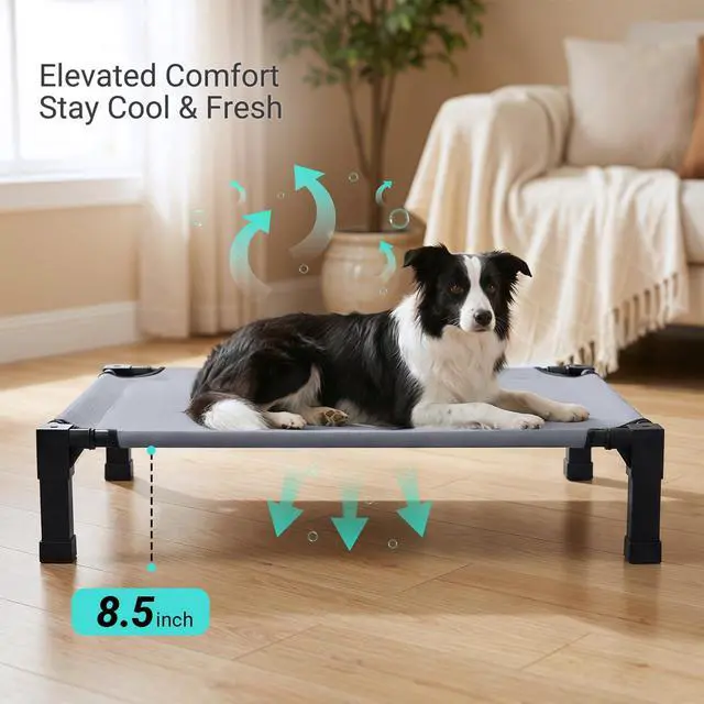 Alt view image 5 of 7 - Elevated Outdoor Dog Bed, Raised Dog Bed with Steel Framed 42in | Cooling Elevated Pet Cot with Non-Slip Feet, and Waterproof, Washable, Breathable Teslin Mesh