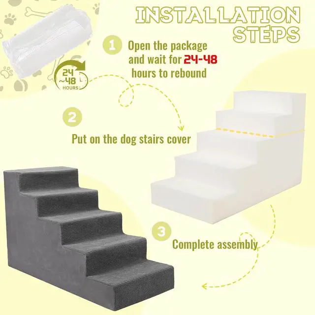 Alt view image 3 of 7 - Dog Stairs for Small Dog and Cats,23H Non-Slip Bottom Pet Steps for High Beds and Couch,Extra Wide High-Density Foam Pet Stairs Grey,5 Steps