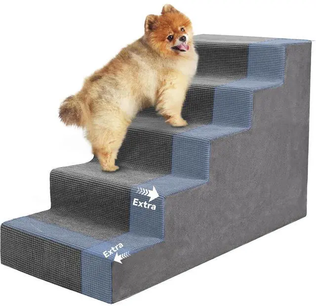 Main image of Dog Stairs for Small Dog and Cats,23H Non-Slip Bottom Pet Steps for High Beds and Couch,Extra Wide High-Density Foam Pet Stairs Grey,5 Steps
