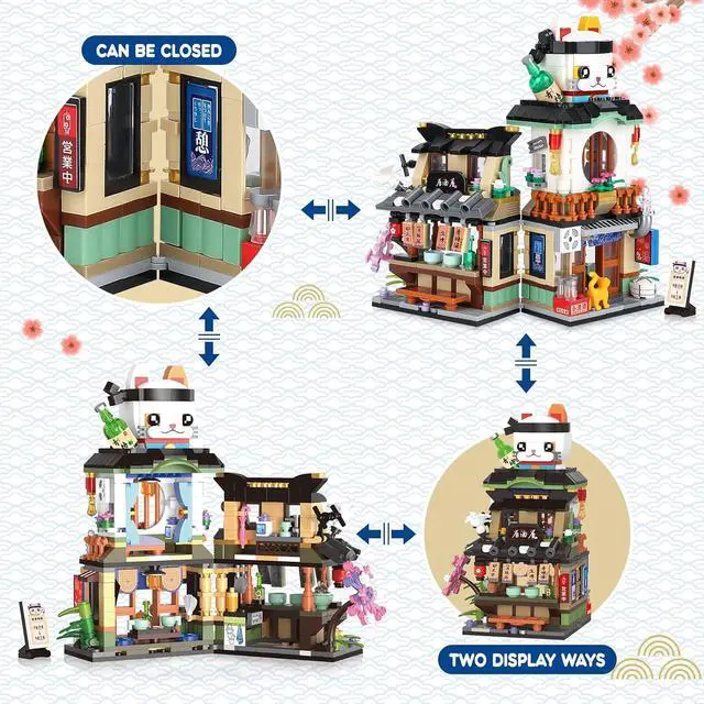 Alt view image 3 of 6 - Japanese Street View Izakaya Shop Mini Building Blocks, MOC Creative Cute Japanese Toys Model Set, 809 PCS Simulation Architecture Construction Toy, Gift for Adults Kids Girls Boys 6-12