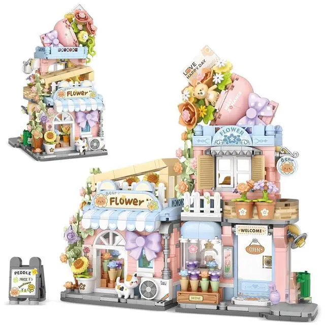 Main image of Street View Flower House Shop Mini Building Blocks, MOC Creative Building Toys Cute Panda Building Set for Girls 6-12, Simulation Architecture Construction Toy, Gift Idea for Kids Adults (854 PCS)
