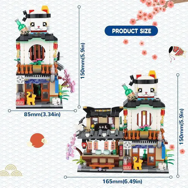 Alt view image 5 of 6 - Japanese Street View Izakaya Shop Mini Building Blocks, MOC Creative Cute Japanese Toys Model Set, 809 PCS Simulation Architecture Construction Toy, Gift for Adults Kids Girls Boys 6-12