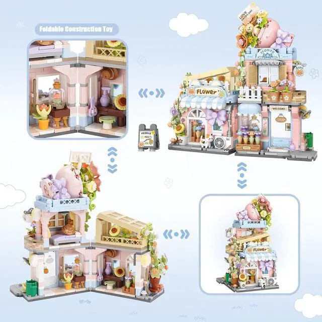 Alt view image 3 of 6 - Street View Flower House Shop Mini Building Blocks, MOC Creative Building Toys Cute Panda Building Set for Girls 6-12, Simulation Architecture Construction Toy, Gift Idea for Kids Adults (854 PCS)