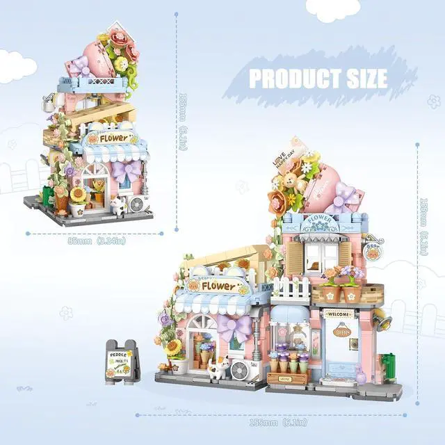 Alt view image 5 of 6 - Street View Flower House Shop Mini Building Blocks, MOC Creative Building Toys Cute Panda Building Set for Girls 6-12, Simulation Architecture Construction Toy, Gift Idea for Kids Adults (854 PCS)