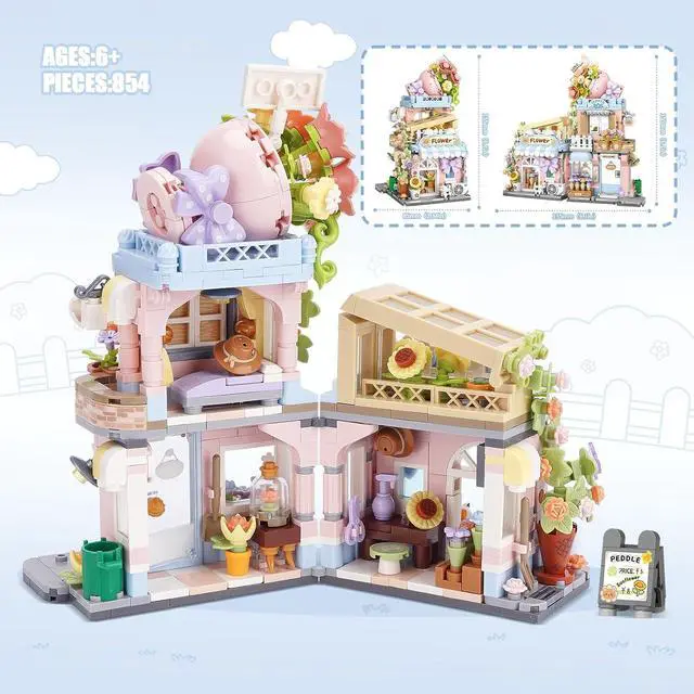 Alt view image 6 of 6 - Street View Flower House Shop Mini Building Blocks, MOC Creative Building Toys Cute Panda Building Set for Girls 6-12, Simulation Architecture Construction Toy, Gift Idea for Kids Adults (854 PCS)