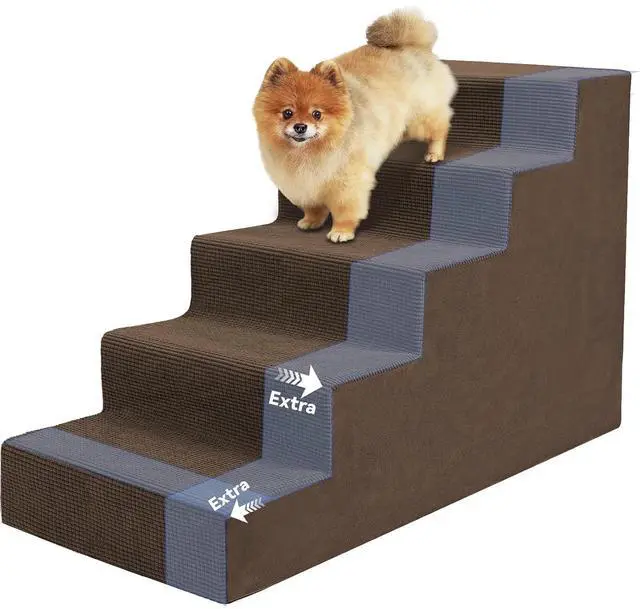 Main image of Dog Stairs for Small Dog and Cats,23H Non-Slip Bottom Pet Steps for High Beds and Couch,High-Density Foam Pet Stairs Brown,5 Steps