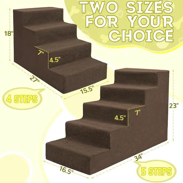 Alt view image 2 of 7 - Dog Stairs for Small Dog and Cats,23H Non-Slip Bottom Pet Steps for High Beds and Couch,High-Density Foam Pet Stairs Brown,5 Steps