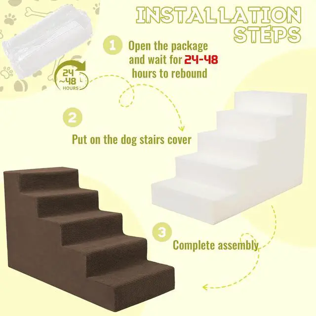 Alt view image 3 of 7 - Dog Stairs for Small Dog and Cats,23H Non-Slip Bottom Pet Steps for High Beds and Couch,High-Density Foam Pet Stairs Brown,5 Steps