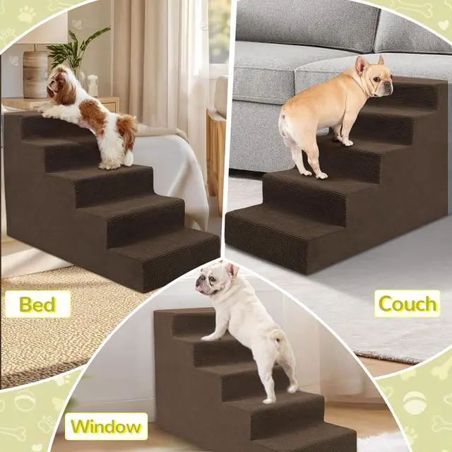 Alt view image 5 of 7 - Dog Stairs for Small Dog and Cats,23H Non-Slip Bottom Pet Steps for High Beds and Couch,High-Density Foam Pet Stairs Brown,5 Steps