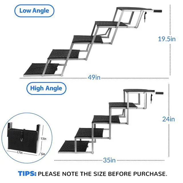 Alt view image 2 of 7 - Foldable Dog Stairs for Car,17" Extra Wide Pet Ramp for Large Dog,5 Steps | 200LBS Capacity Lightweight Portable Non-Slip Surface Dog Steps for SUV Truck High Bed