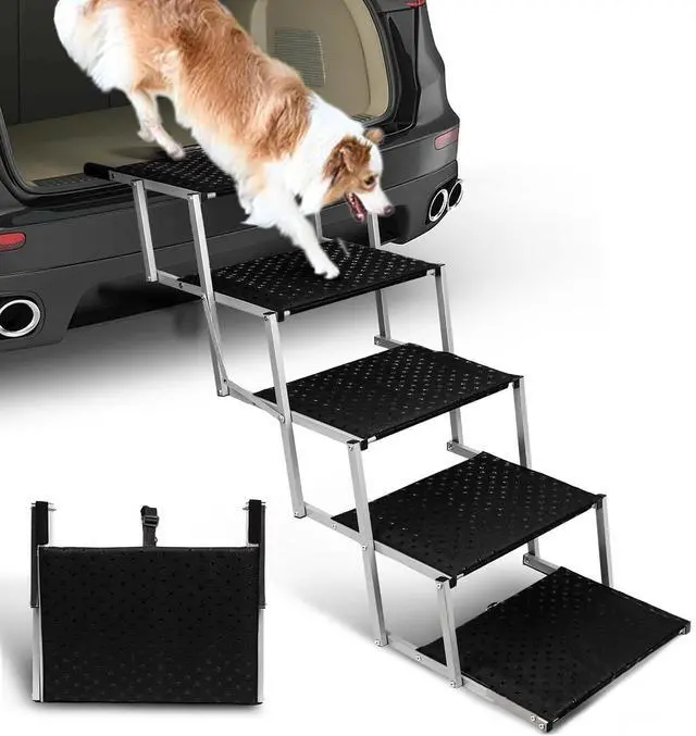 Main image of Foldable Dog Stairs for Car,17" Extra Wide Pet Ramp for Large Dog,5 Steps | 200LBS Capacity Lightweight Portable Non-Slip Surface Dog Steps for SUV Truck High Bed