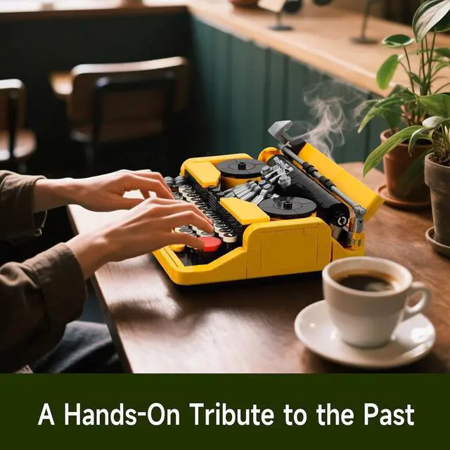 Alt view image 2 of 6 - Retro Typewriter Building Set Compatible with Lego Mini Model | Retro typewriter with platen roller, printed paper and 26 keys creates a nostalgic model for creative play and desk display.