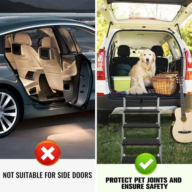 Alt view image 3 of 7 - Foldable Dog Stairs for Car,17" Extra Wide Pet Ramp for Large Dog,5 Steps | 200LBS Capacity Lightweight Portable Non-Slip Surface Dog Steps for SUV Truck High Bed