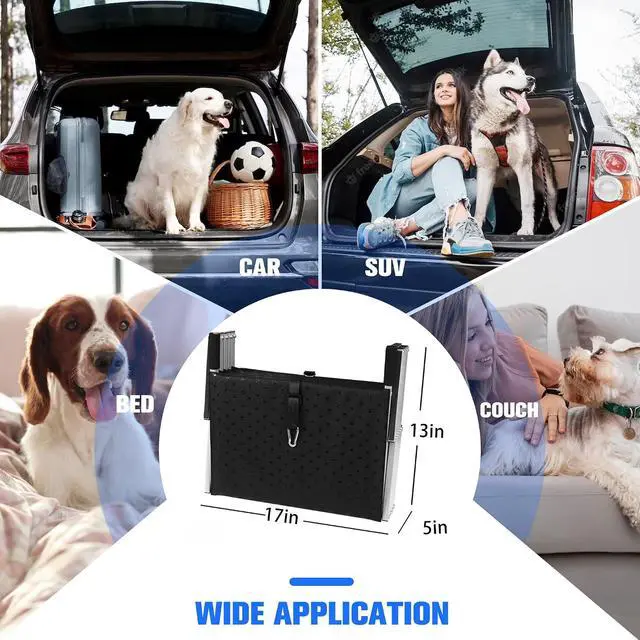 Alt view image 5 of 7 - Foldable Dog Stairs for Car,17" Extra Wide Pet Ramp for Large Dog,5 Steps | 200LBS Capacity Lightweight Portable Non-Slip Surface Dog Steps for SUV Truck High Bed