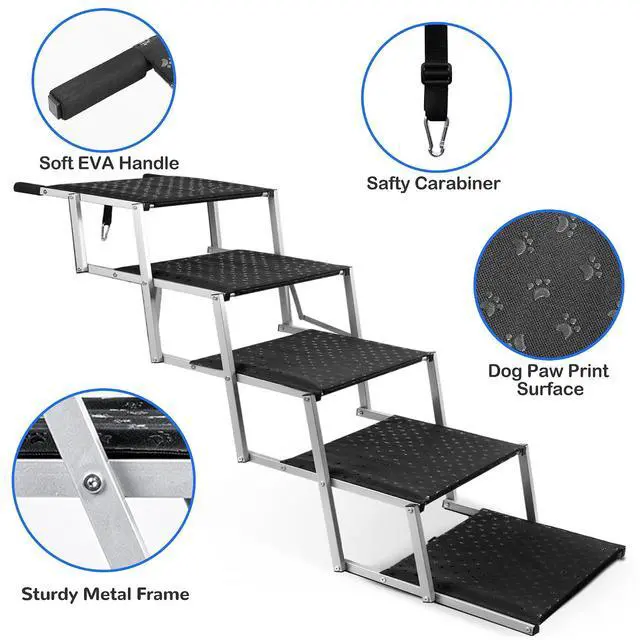 Alt view image 4 of 7 - Foldable Dog Stairs for Car,17" Extra Wide Pet Ramp for Large Dog,5 Steps | 200LBS Capacity Lightweight Portable Non-Slip Surface Dog Steps for SUV Truck High Bed
