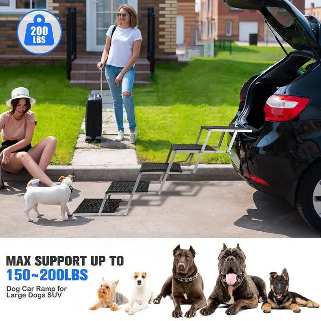 Alt view image 7 of 7 - Foldable Dog Stairs for Car,17" Extra Wide Pet Ramp for Large Dog,5 Steps | 200LBS Capacity Lightweight Portable Non-Slip Surface Dog Steps for SUV Truck High Bed