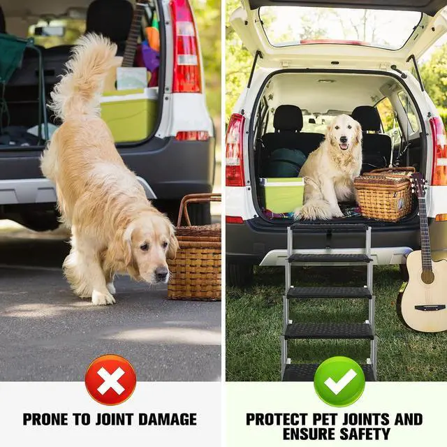 Alt view image 4 of 7 - Foldable Dog Stairs for Car,17" Extra Wide Pet Ramp for Large Dog,6 Steps | 17" Extra Wide 200LBS Capacity Lightweight Portable Reinforced Pet Ramp for SUV Truck High Bed