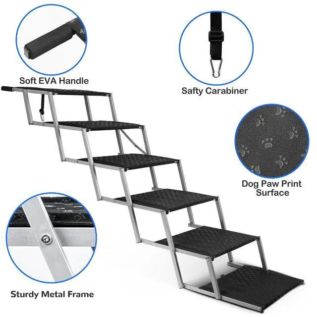 Alt view image 3 of 7 - Foldable Dog Stairs for Car,17" Extra Wide Pet Ramp for Large Dog,6 Steps | 17" Extra Wide 200LBS Capacity Lightweight Portable Reinforced Pet Ramp for SUV Truck High Bed