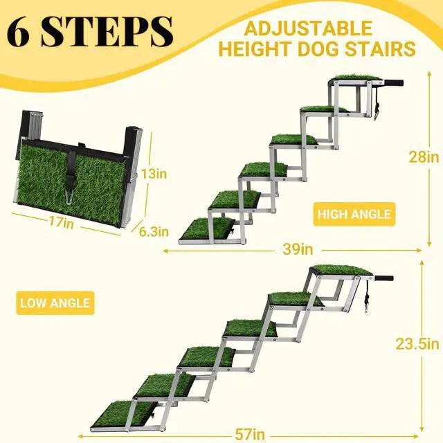 Alt view image 2 of 7 - Grass Dog Stairs for Car,Non-Slip Folding Dog Ramps for Large Dogs,6 Steps | Extra Wide Portable Doggy Steps for Cars, SUV, Trucks,Pet Ramp Supports Up to 250 lbs