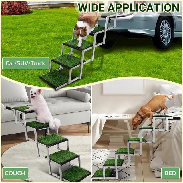 Alt view image 5 of 7 - Grass Dog Stairs for Car,Non-Slip Folding Dog Ramps for Large Dogs,6 Steps | Extra Wide Portable Doggy Steps for Cars, SUV, Trucks,Pet Ramp Supports Up to 250 lbs