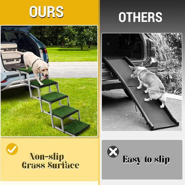 Alt view image 4 of 7 - Grass Dog Stairs for Car,Non-Slip Folding Dog Ramps for Large Dogs,6 Steps | Extra Wide Portable Doggy Steps for Cars, SUV, Trucks,Pet Ramp Supports Up to 250 lbs