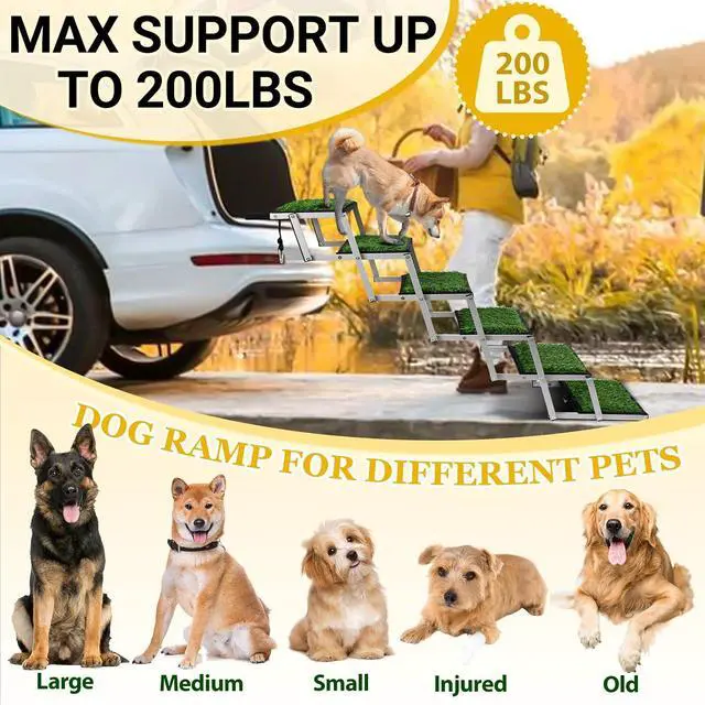 Alt view image 6 of 7 - Grass Dog Stairs for Car,Non-Slip Folding Dog Ramps for Large Dogs,6 Steps | Extra Wide Portable Doggy Steps for Cars, SUV, Trucks,Pet Ramp Supports Up to 250 lbs
