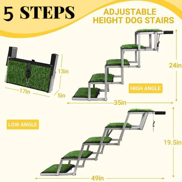 Alt view image 2 of 7 - Grass Dog Stairs for Car,Non-Slip Folding Dog Ramps for Large Dogs, 5 Steps | Extra Wide Portable Doggy Steps for Cars, SUV, Trucks,Pet Ramp Supports Up to 200 lbs