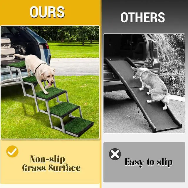 Alt view image 4 of 7 - Grass Dog Stairs for Car,Non-Slip Folding Dog Ramps for Large Dogs, 5 Steps | Extra Wide Portable Doggy Steps for Cars, SUV, Trucks,Pet Ramp Supports Up to 200 lbs