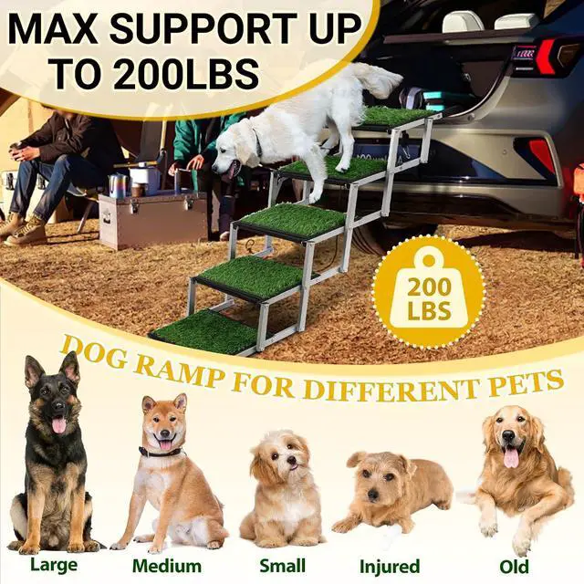 Alt view image 6 of 7 - Grass Dog Stairs for Car,Non-Slip Folding Dog Ramps for Large Dogs, 5 Steps | Extra Wide Portable Doggy Steps for Cars, SUV, Trucks,Pet Ramp Supports Up to 200 lbs