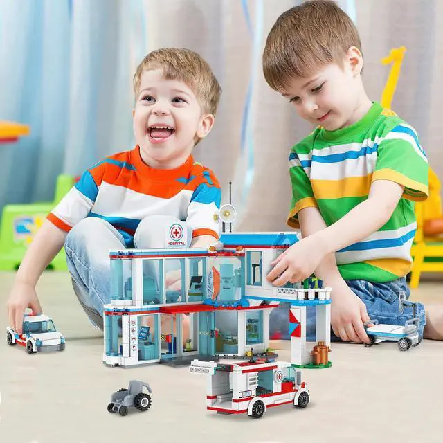 Alt view image 2 of 7 - City Hospital STEM 3 in1 Building Sets, Gift for 6 7 8 9 10 Boys, 687 PCS | Compatible with Ambulance Tor Truck, Rescue Helicopter, Connect to Other City Sets