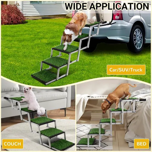 Alt view image 5 of 7 - Grass Dog Stairs for Car,Non-Slip Folding Dog Ramps for Large Dogs, 5 Steps | Extra Wide Portable Doggy Steps for Cars, SUV, Trucks,Pet Ramp Supports Up to 200 lbs